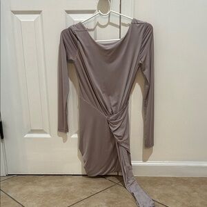 House London Elegant Long Sleeve Silver/Gray Draped Dress